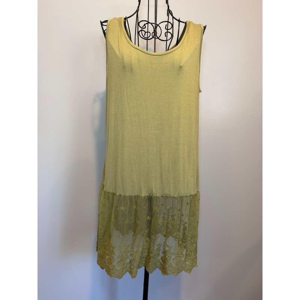 Multiples Women Vintage Sage Lace Hem Sleeveless Tunic Top M18104TM Medium NWT